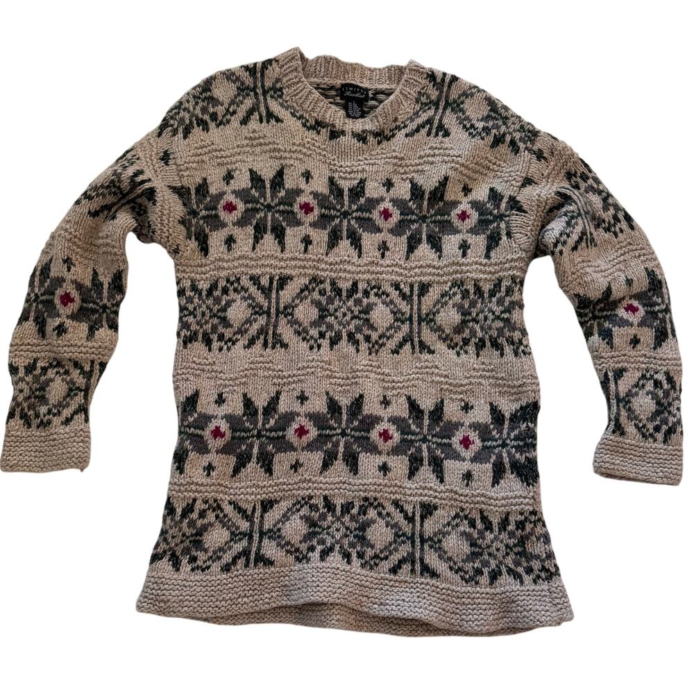Vintage Limited 90's Handknit Silk Wool Blend Winter Holiday Sweater Women Large